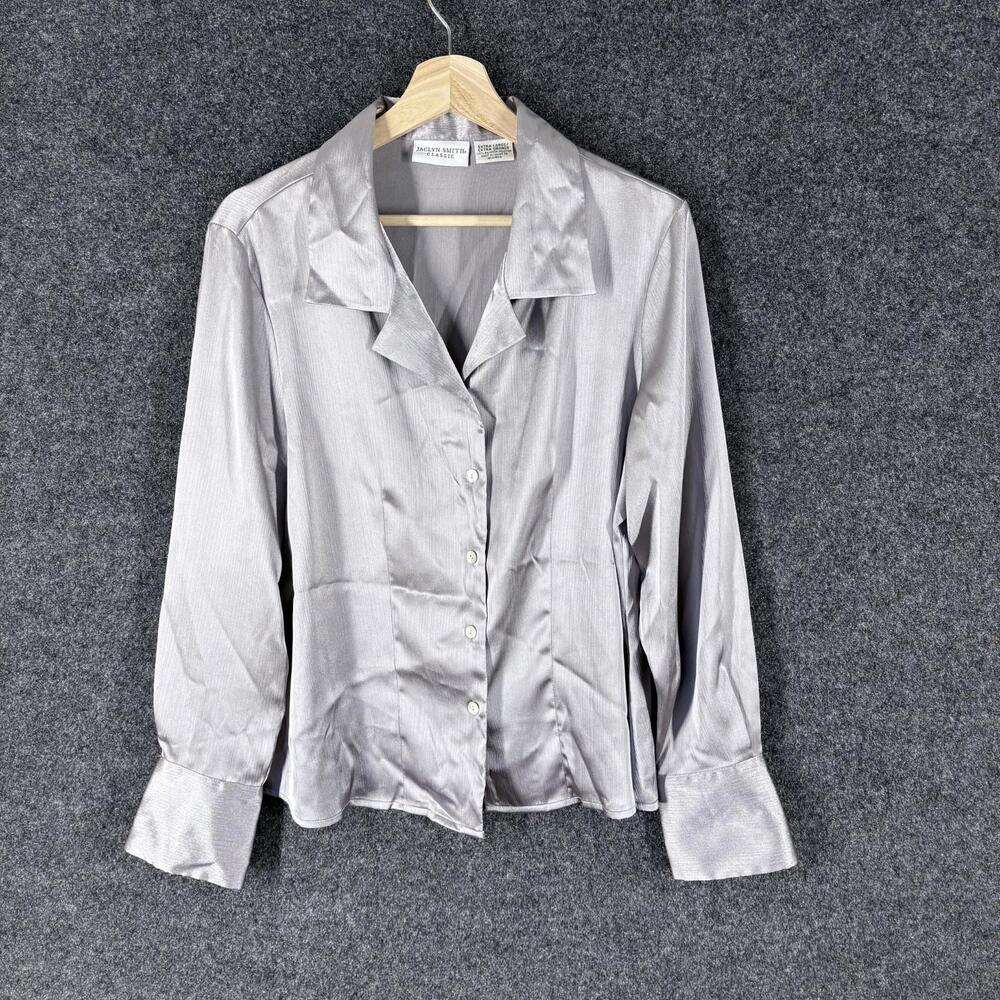 Jaclyn Smith Shirt Women XL Gray Button Up Collared Long Sleeve Classic Solid